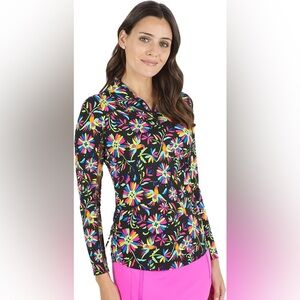 Ibkul Estela Adjustable Polo Top - Black Multi